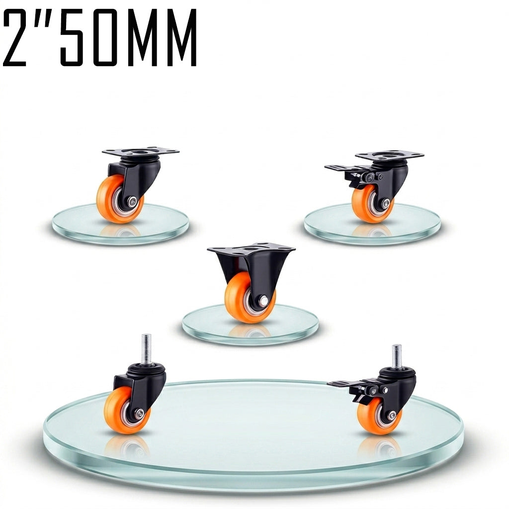 Orange PU Castor Wheels 1.5" 2" 3" 4" 5" – Swivel / Brake / Fixed Plate Bolt