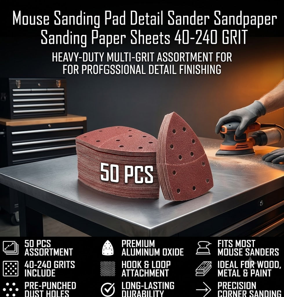 50PCS Mouse Sanding Pad Detail Sander Sandpaper Sanding Paper Sheets 40-240 GRIT