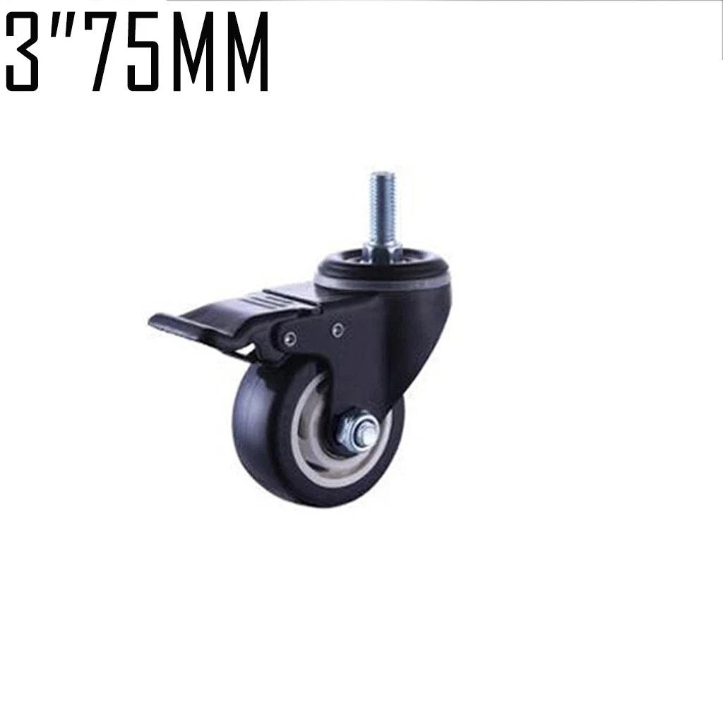 Black PU Castor Wheels 1.5" 2" 3" – Swivel / Brake / Fixed Plate Bolt | Industrial
