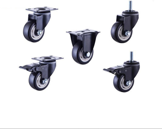 Black PU Castor Wheels 1.5" 2" 3" – Swivel / Brake / Fixed Plate Bolt | Industrial