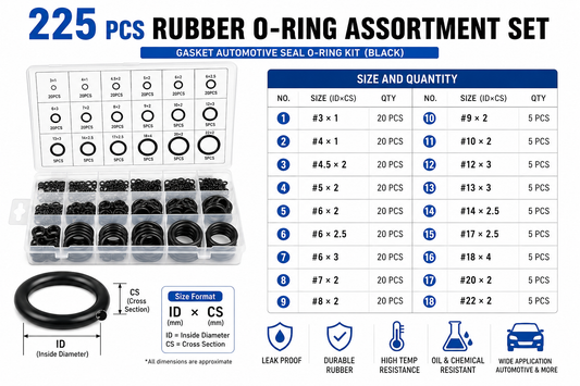 225Pcs Rubber O-Ring Assortment Set Gasket Automotive Seal O Ring Kit Supplies