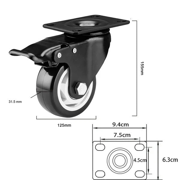 BLACK PU CASTOR 1.5" 2" 3" Swivle Plate Brake BOLT