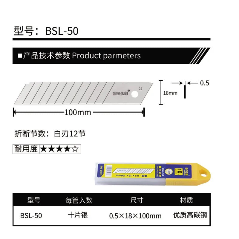 BAISHILI 100mm Blade SK5 UTILITY Snap Off Trimming Knife Blades Utility Blade