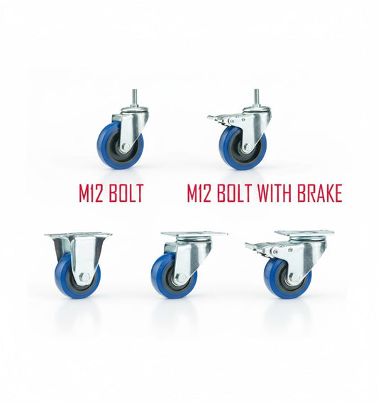 Blue TPR Castor Wheels 3" 4" 5" – Swivel / Brake / Fixed Plate Bolt | Industrial