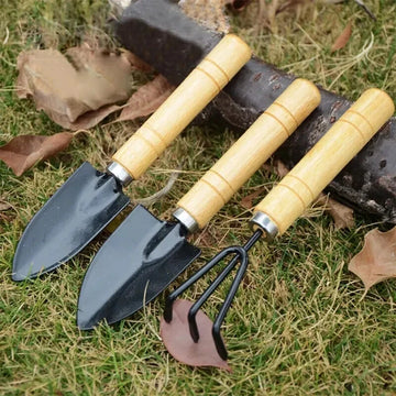 3Pcs Set Mini Garden Hand Tool Plant Gardening Shovel Spade Rake Wooden handle