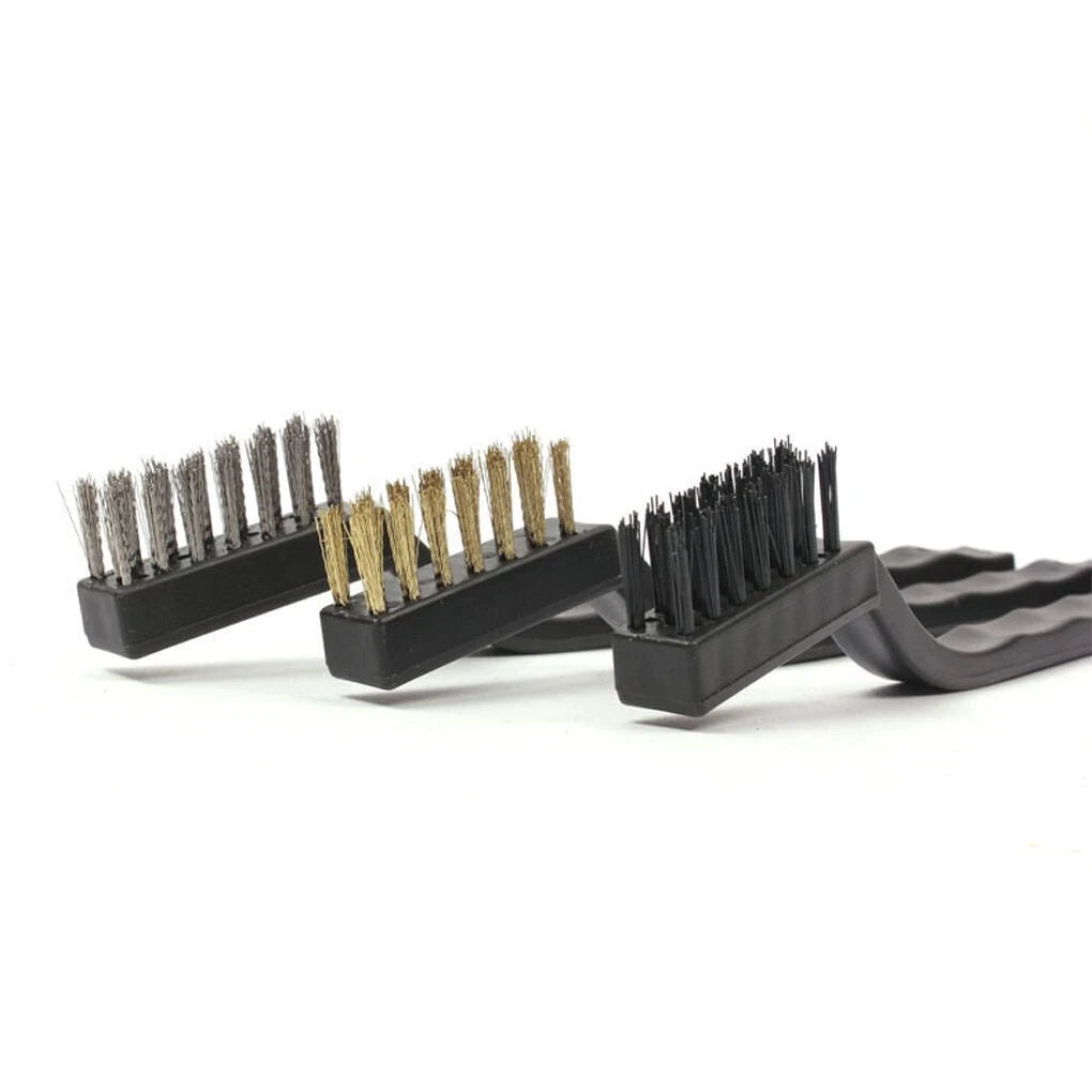 3Pc MINI wire brush SET BRASS STAINLESS NYLON BRUSHES FOR Gun cleaning kitchen