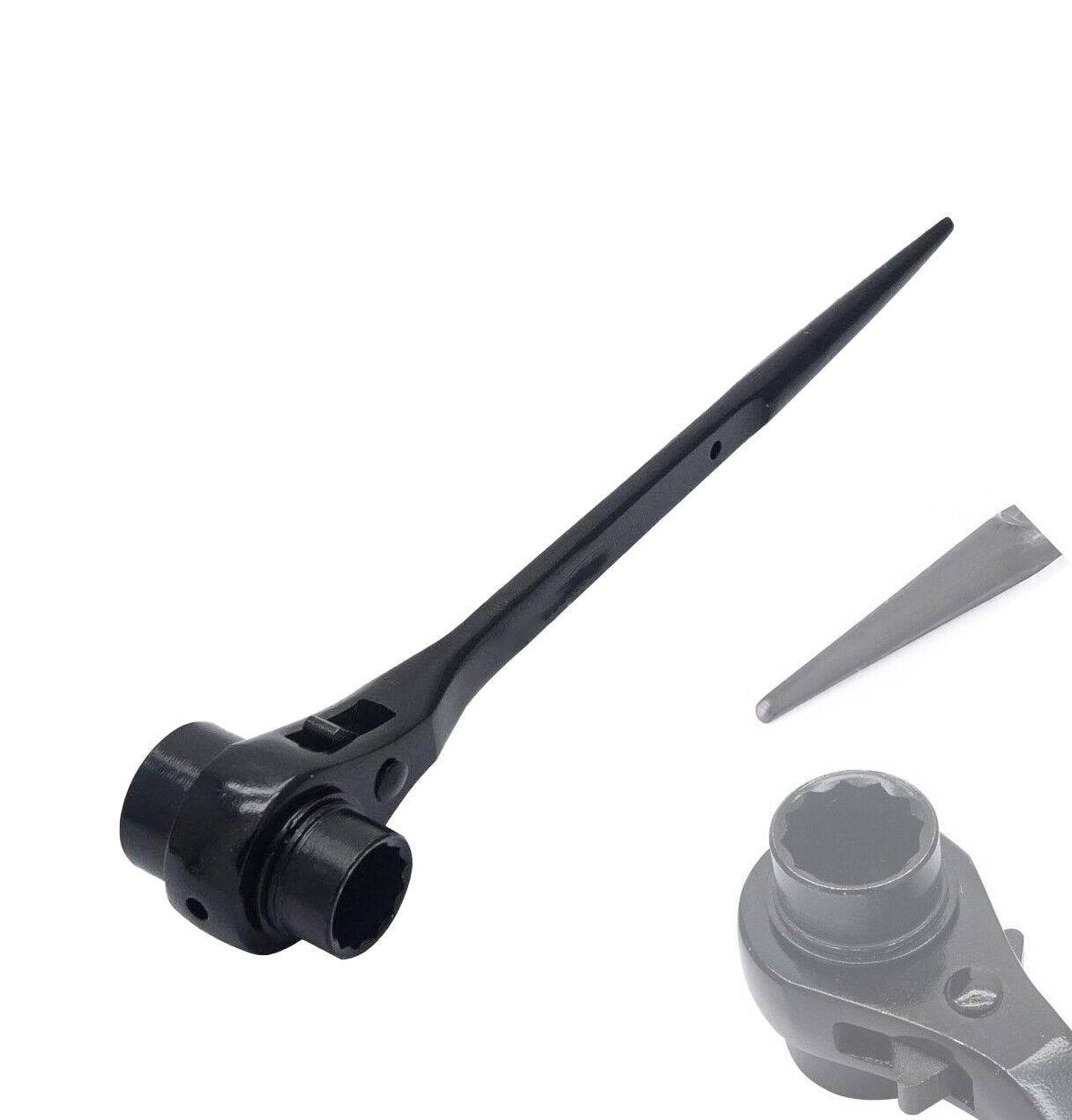 Professional Scaffold Double Socket Podger Ratchet Wrench, Dual Head Gear Spanner for Construction, Heavy-Duty, Efficient Fastening Tool for Scaffolding, Durable Steel Build,CR-V