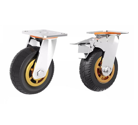 6" Heavy Duty Swivel Caster Wheels, 300KG Capacity, Rubber, Swivel or Brakes, Grey Color - Industrial Load-Bearing Casters for Trolleys, Carts, Workbenches, and Equipment