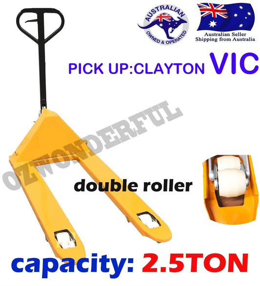 Heavy Duty Pallet Jack 2.5 Ton Double Roller · 685×1150mm Long Forks · Yellow