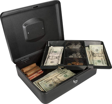Lockable Cash Box Deposit Petty cash Money Box Safe Key Lock bullet case storage