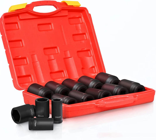 10PCS 3/4" Dr TRUCK WHEEL NUT STUD IMPACT SOCKET SET WHEEL TYRE WRENCH AIR