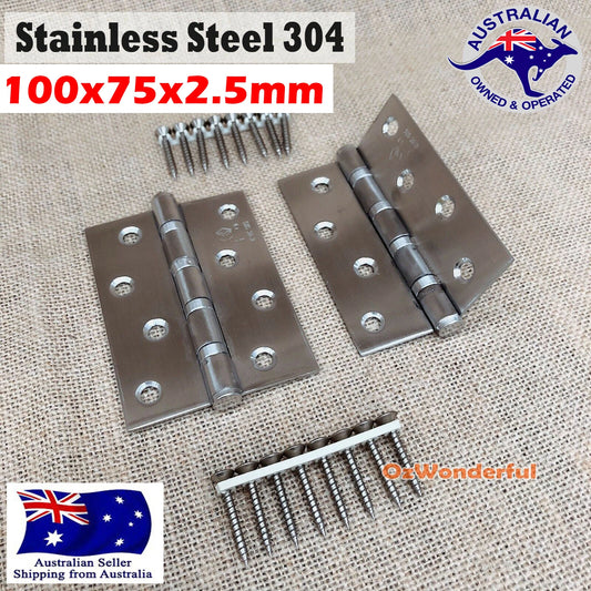 304 Grade Stainless Steel Door Hinges 100×75×2.5mm Heavy Duty Butt Hinge · 4 Ball Bearing · Brushed Finish