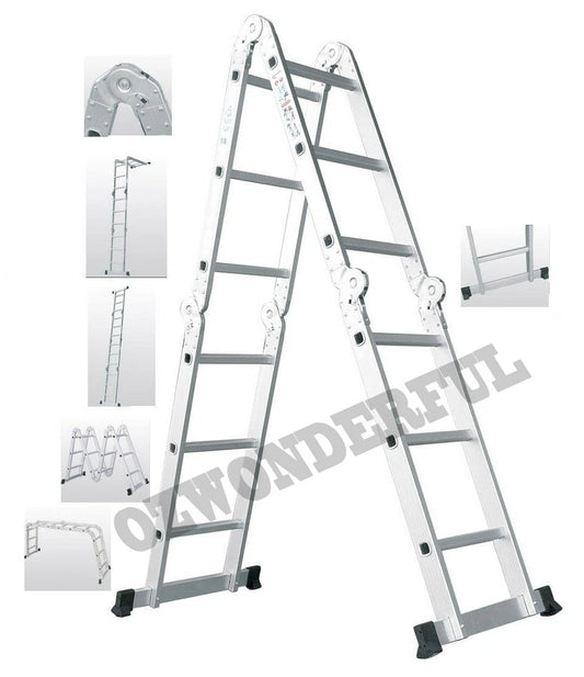 Aluminium Folding FOLDABLE Ladder Step Extension Multi Purpose 3.7M/4.7M/5.7M/6.7M