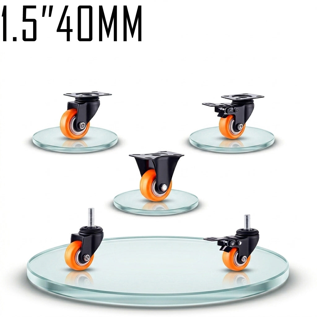 Orange PU Castor Wheels 1.5" 2" 3" 4" 5" – Swivel / Brake / Fixed Plate Bolt