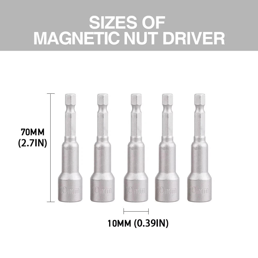 5PCS 6mm-19mm 65mm Magnetic Socket Nut Driver Impact Adapter Drill Bit 1/4" Hex