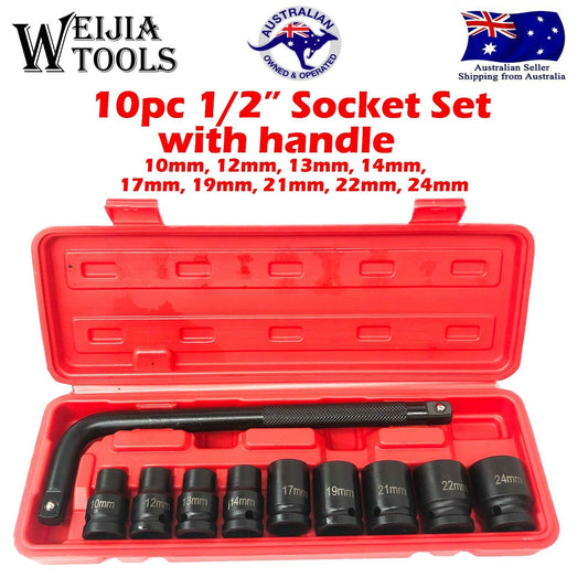 10pc Impact Socket Set 1/2" Drive Metric CR-MO 10-24mm + Extension Bar | WJ Wholesale,main