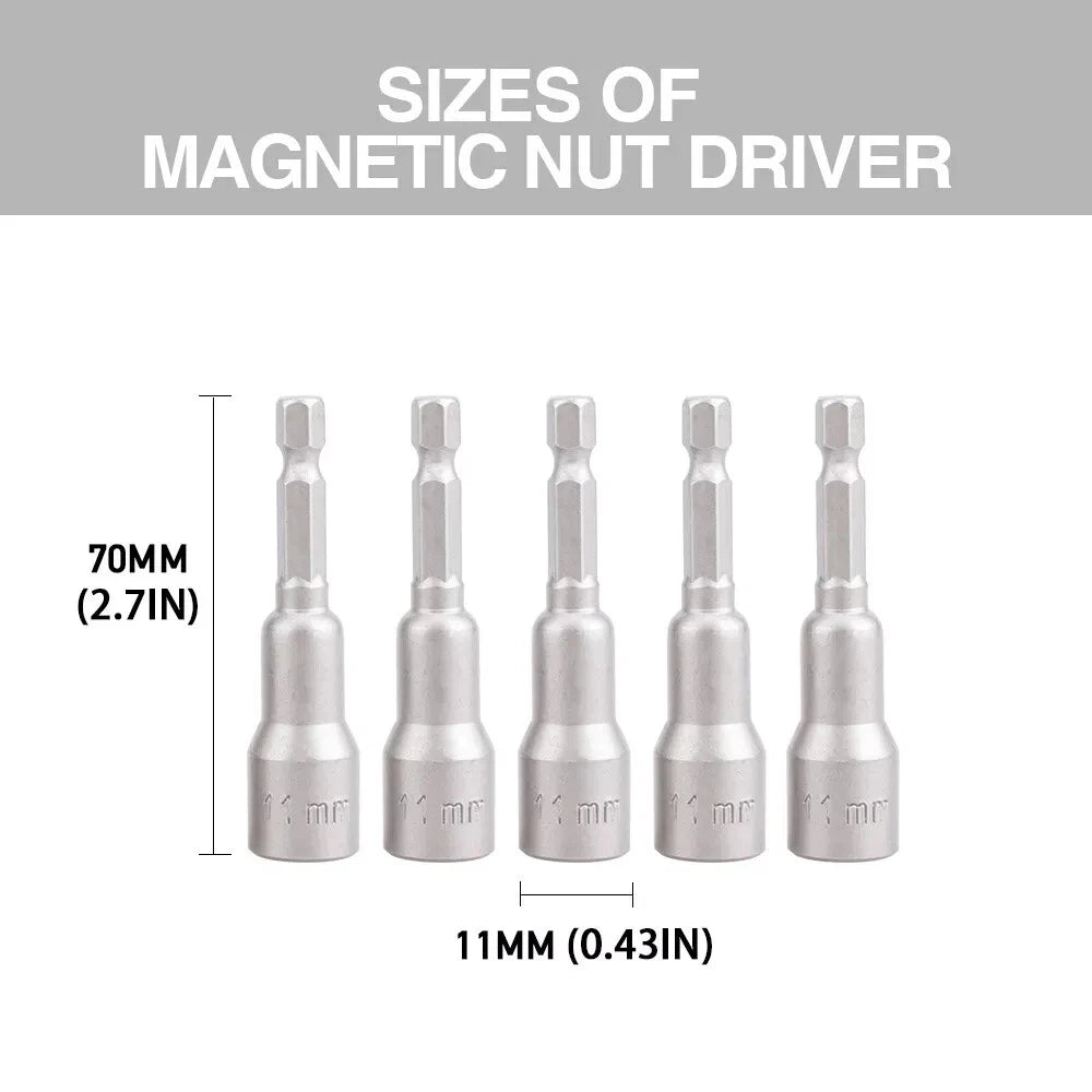 5PCS 6mm-19mm 65mm Magnetic Socket Nut Driver Impact Adapter Drill Bit 1/4" Hex