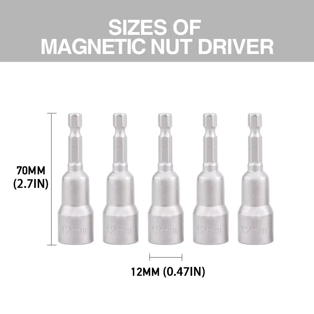 5PCS 6mm-19mm 65mm Magnetic Socket Nut Driver Impact Adapter Drill Bit 1/4" Hex