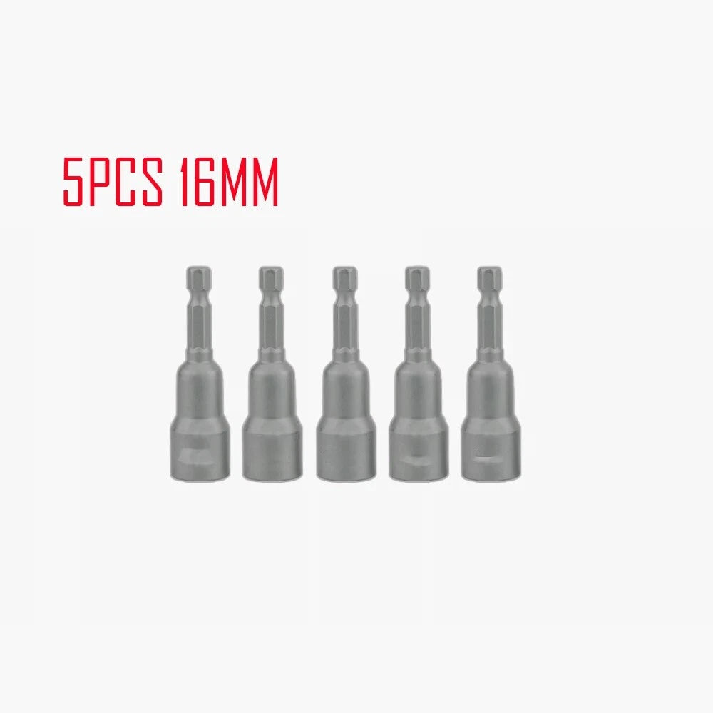 5PCS 6mm-19mm 65mm Magnetic Socket Nut Driver Impact Adapter Drill Bit 1/4" Hex