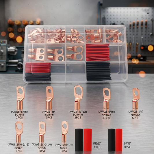 100pcs Copper Lug Terminal Kit with Heat Shrink Tubing