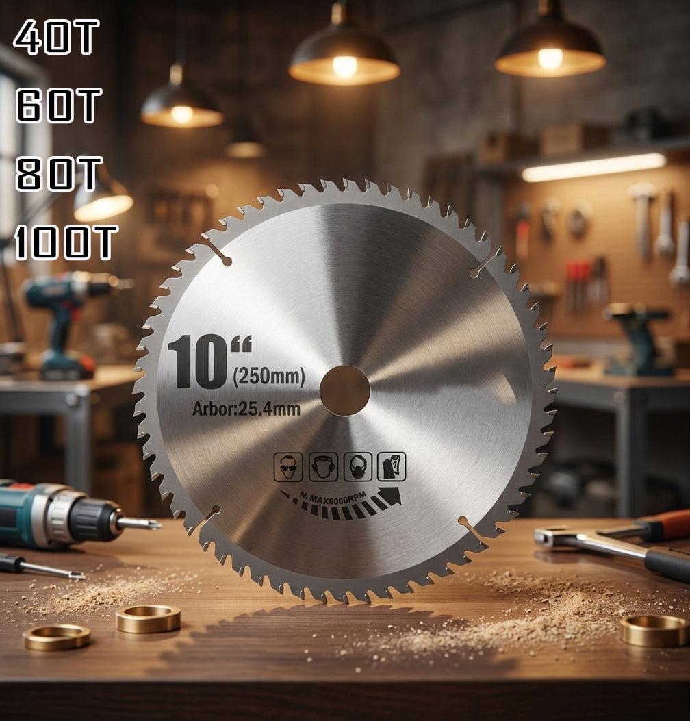 10" High-Precision Circular Saw Blade 40T / 60T / 80T / 100T · Tungsten Carbide Tipped · Wood Cutting