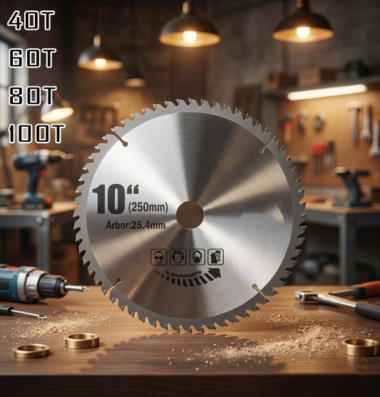 10" High-Precision Circular Saw Blade 40T / 60T / 80T / 100T · Tungsten Carbide Tipped · Wood Cutting