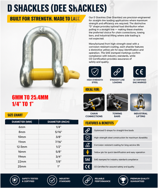 6mm to 25.4mm 1/4" to 1" D SHACKLE WITH YELLOW PIN CE certification