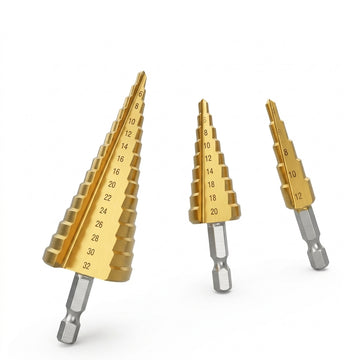 3-piece titanium coated HSS step drill bit set with hex shank for sheet metal drilling