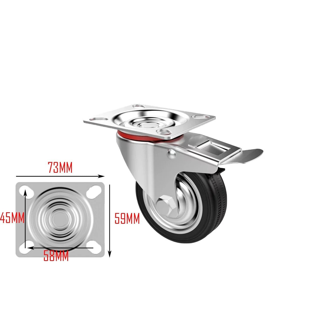 Black Rubber Castor Wheels 3" 4" 5" – Swivel / Brake / Fixed | M12x45mm Bolt