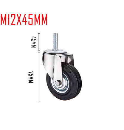Black Rubber Castor Wheels 3" 4" 5" – Swivel / Brake / Fixed | M12x45mm Bolt