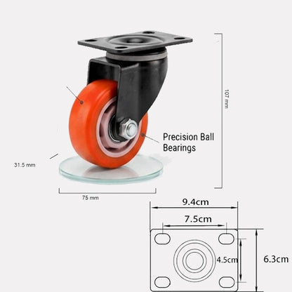 Orange PU Castor Wheels 1.5" 2" 3" 4" 5" – Swivel / Brake / Fixed Plate Bolt