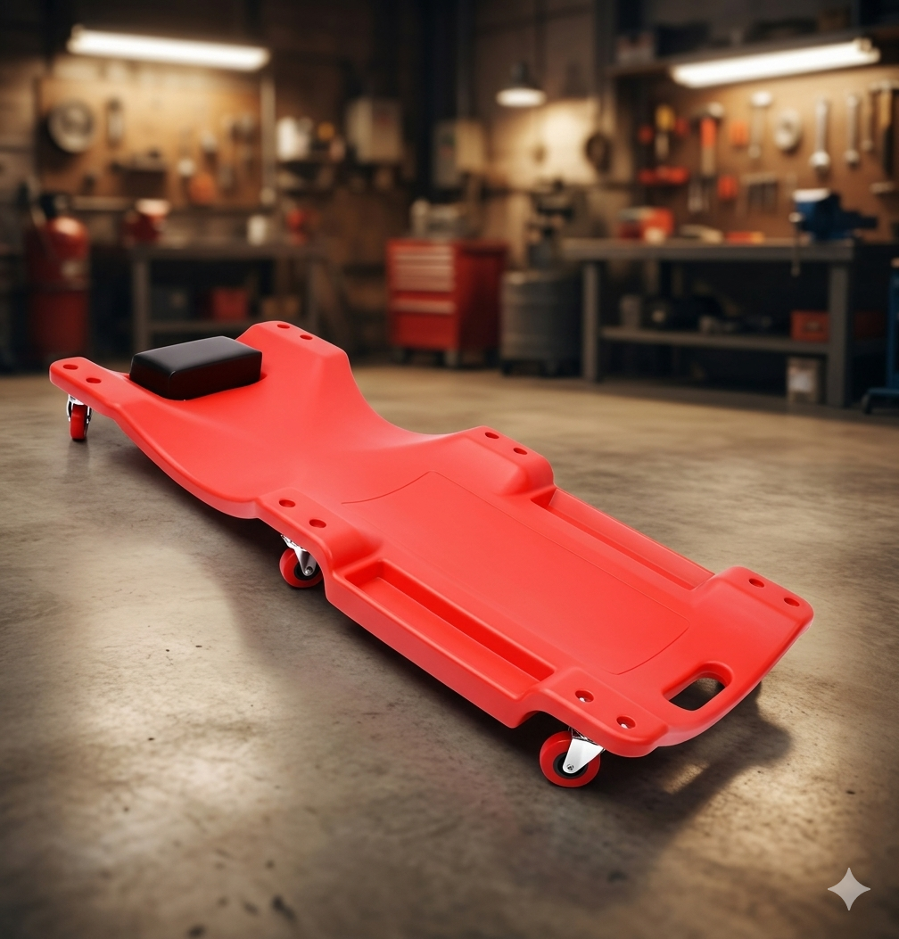 100cm Workshop Creeper Garage Mechanic Repair Trolley Laying Roller Auto Tool Red/Black