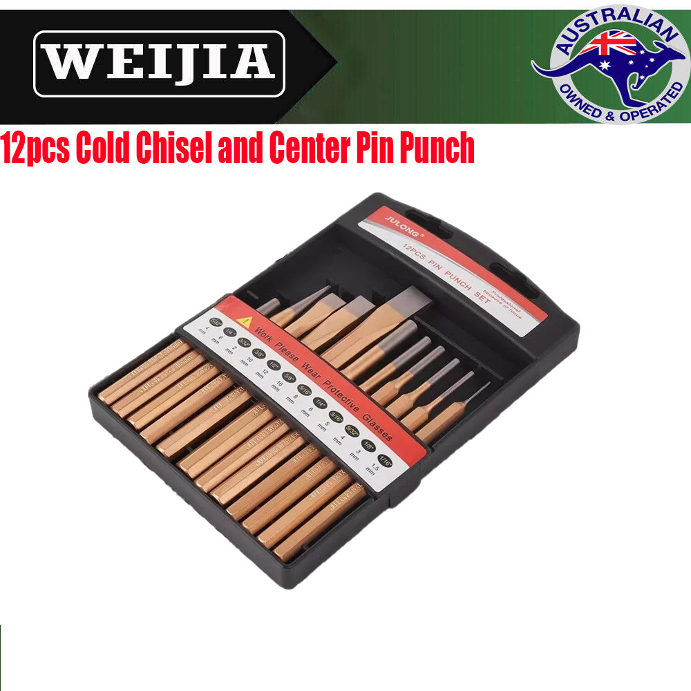 Chrome Vanadium Steel Chisel & Punch Set - 12 Piece Professional Tool Kit