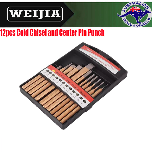 Chrome Vanadium Steel Chisel & Punch Set - 12 Piece Professional Tool Kit