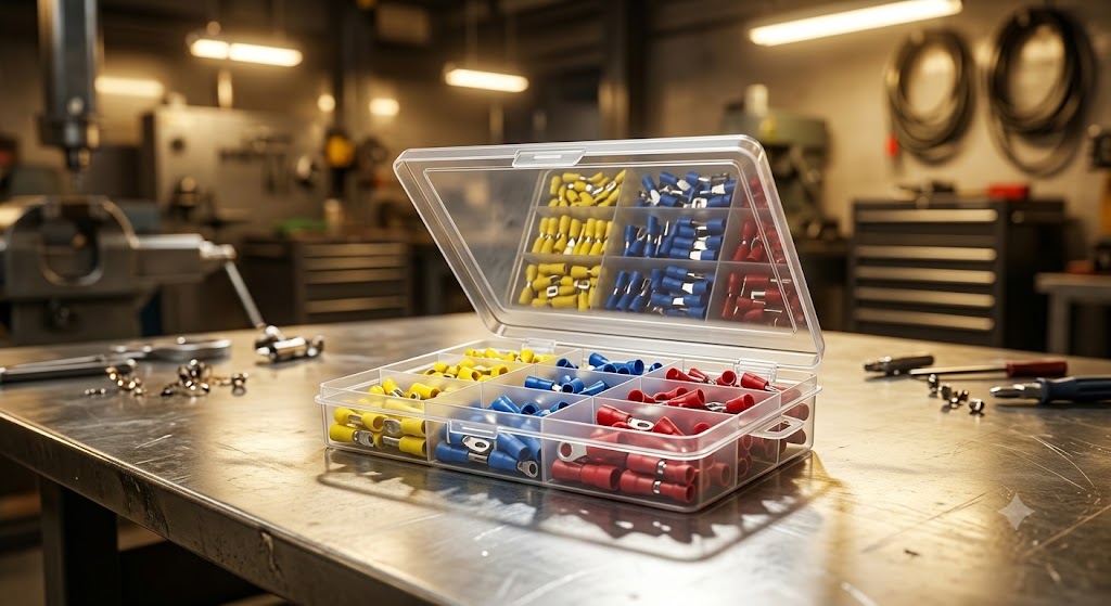122PCS Insulated Wire Crimp Terminal Kit Female Spade Connectors 6.3mm Red Blue yellow
