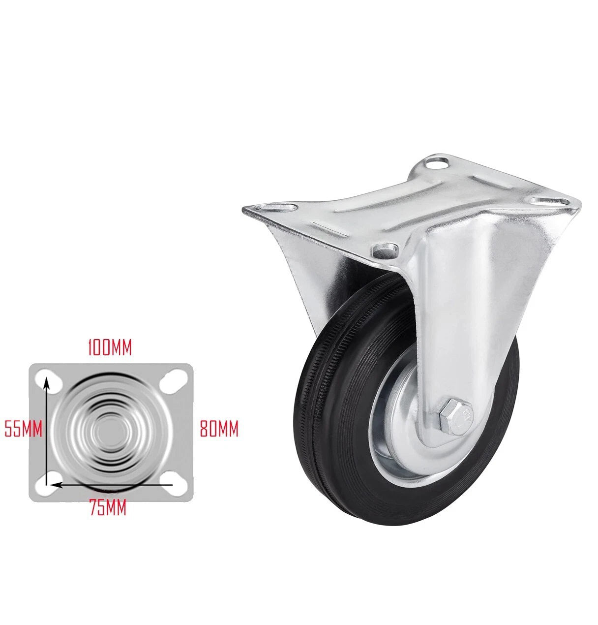 Black Rubber Castor Wheels 3" 4" 5" – Swivel / Brake / Fixed | M12x45mm Bolt