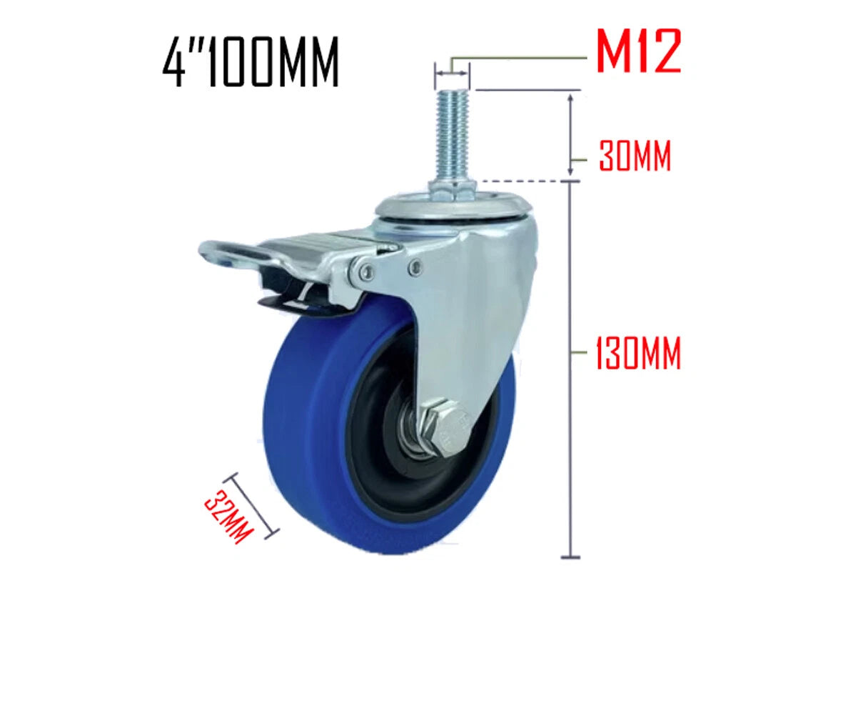 Blue TPR Castor Wheels 3" 4" 5" – Swivel / Brake / Fixed Plate Bolt | Industrial