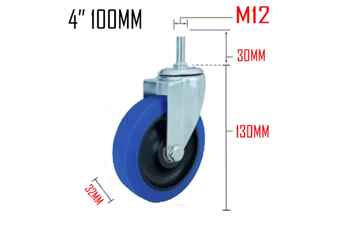 Blue TPR Castor Wheels 3" 4" 5" – Swivel / Brake / Fixed Plate Bolt | Industrial