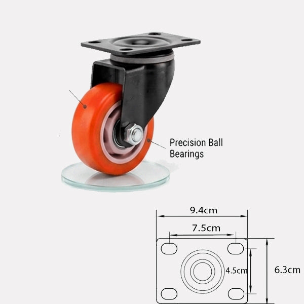 Orange PU Castor Wheels 1.5" 2" 3" 4" 5" – Swivel / Brake / Fixed Plate Bolt
