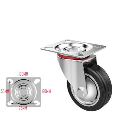 Black Rubber Castor Wheels 3" 4" 5" – Swivel / Brake / Fixed | M12x45mm Bolt