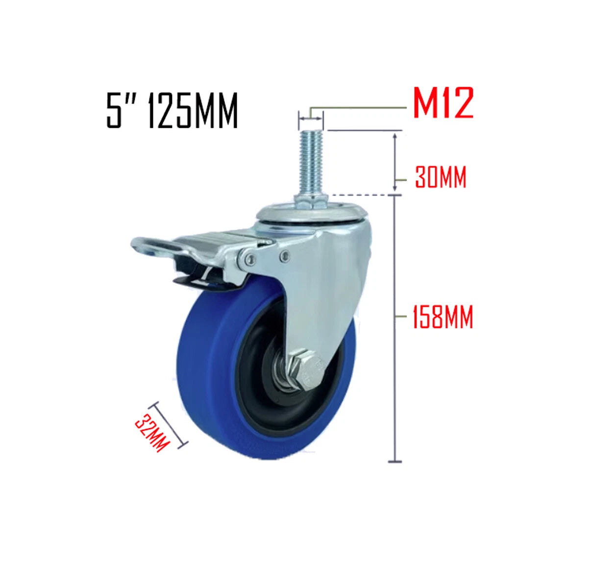 Blue TPR Castor Wheels 3" 4" 5" – Swivel / Brake / Fixed Plate Bolt | Industrial