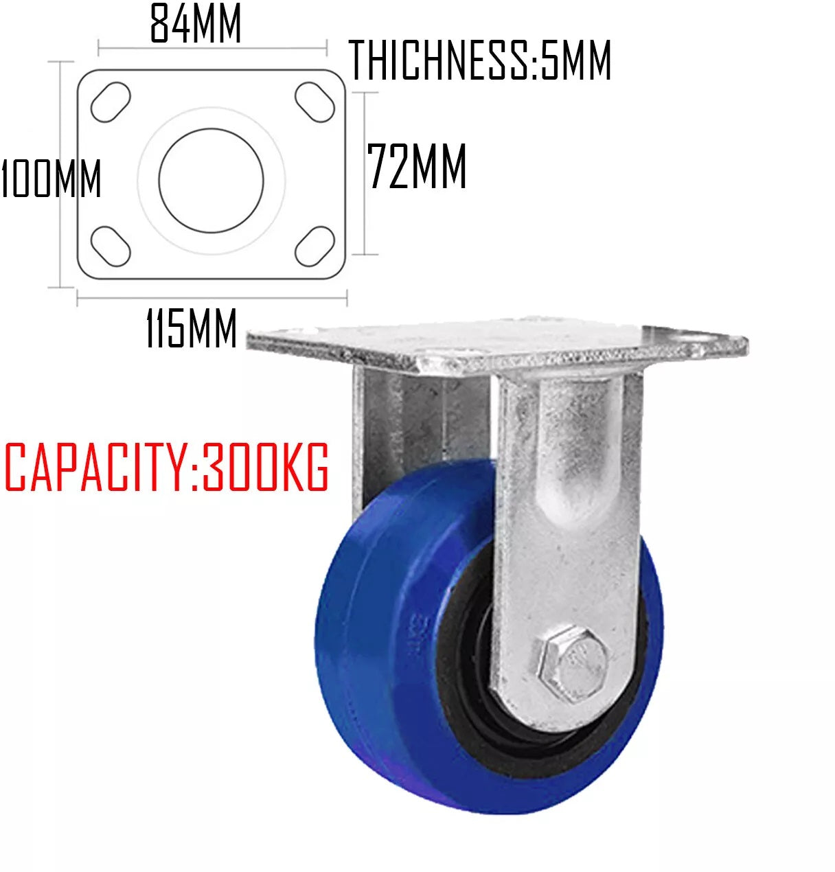 5"/6"/8" Heavy Duty Blue TPR Rubber Castor Wheel Plate Mount Swivel / Brake / Fixed