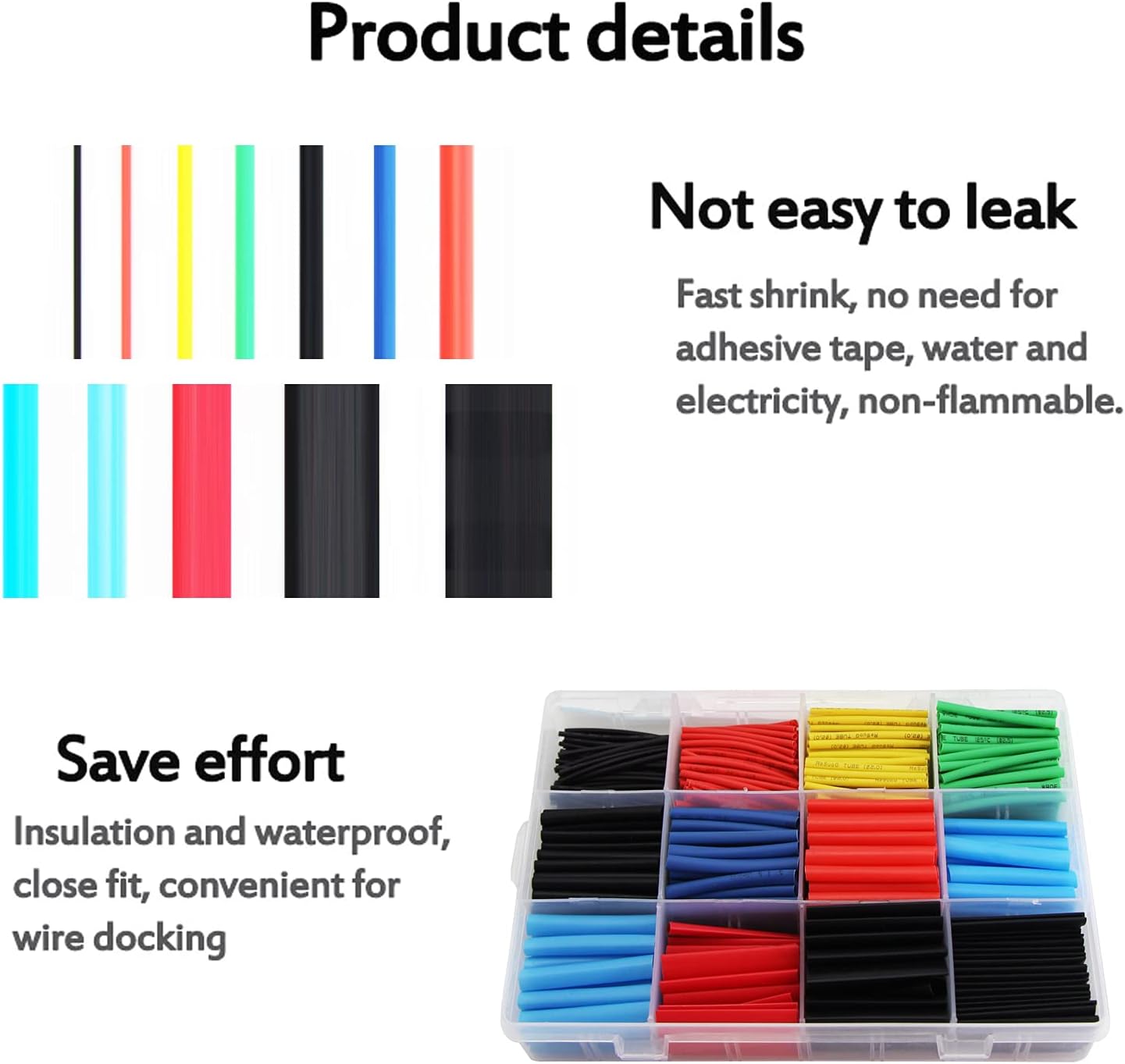 800PCS Heat Shrink Tubing Assortment 2:1 Electric Insulation Heat Shrink Tube
