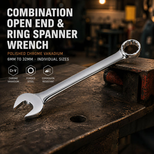 Combination Open End &amp; Ring Spanner Wrench Polished Chrome Vanadium · 6mm to 32mm
