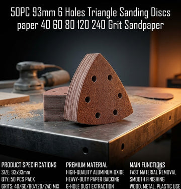 50PC 93mm 6 Holes Triangle Sanding Discs paper 40 60 80 120 240 Grit Sandpaper