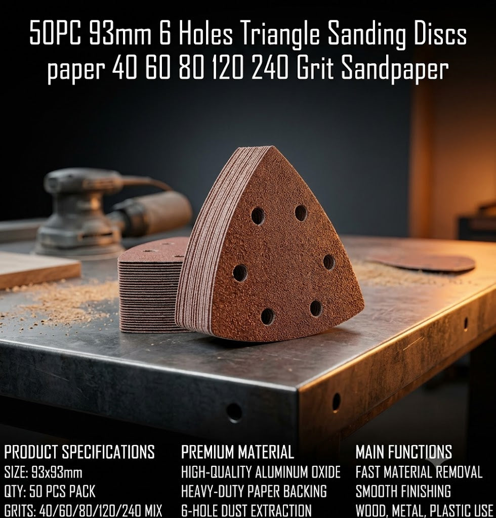 50PC 93mm 6 Holes Triangle Sanding Discs paper 40 60 80 120 240 Grit Sandpaper
