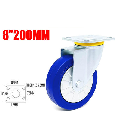 5"/6"/8" Heavy Duty Blue TPR Rubber Castor Wheel Plate Mount Swivel / Brake / Fixed