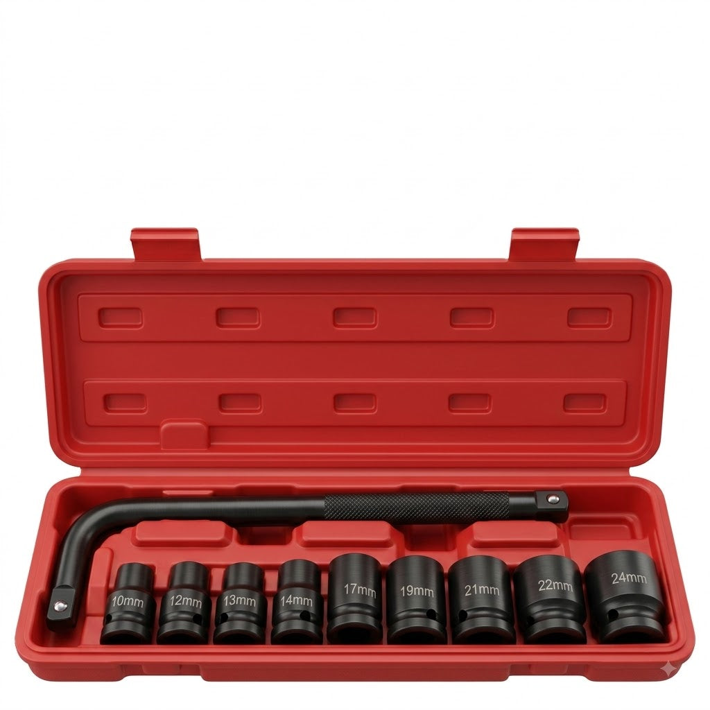 IMPACT SOCKET SET 10pcs 1/2"inch DRIVE METRIC short  EXTENSION BAR CR-MO 10-24mm