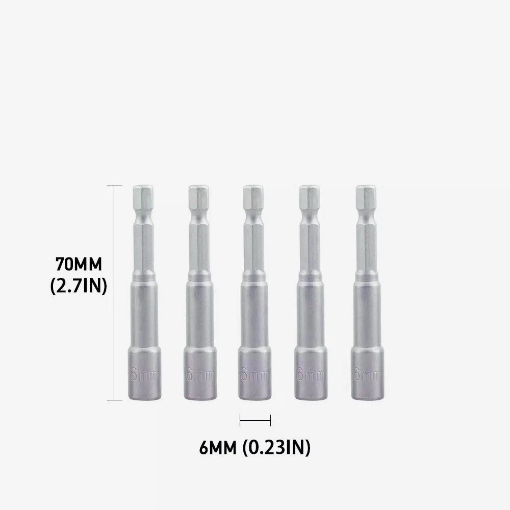 5PCS 6mm-19mm 65mm Magnetic Socket Nut Driver Impact Adapter Drill Bit 1/4" Hex