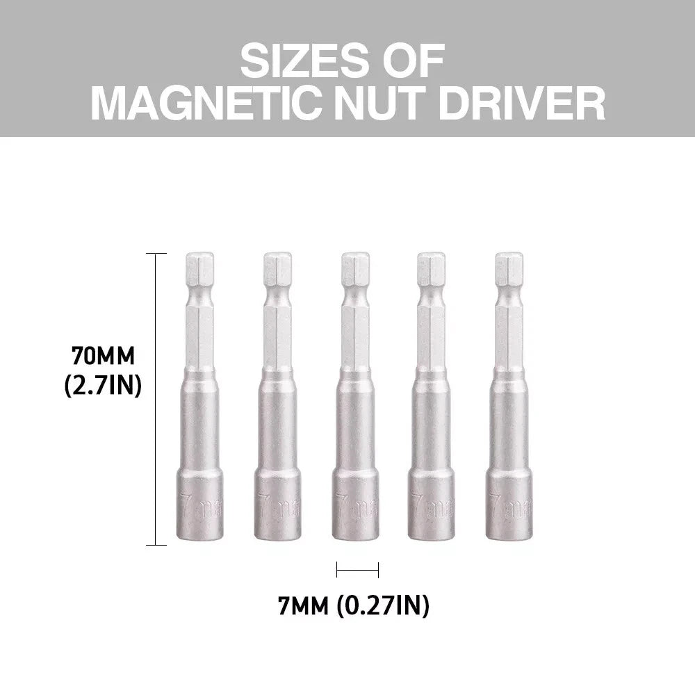 5PCS 6mm-19mm 65mm Magnetic Socket Nut Driver Impact Adapter Drill Bit 1/4" Hex